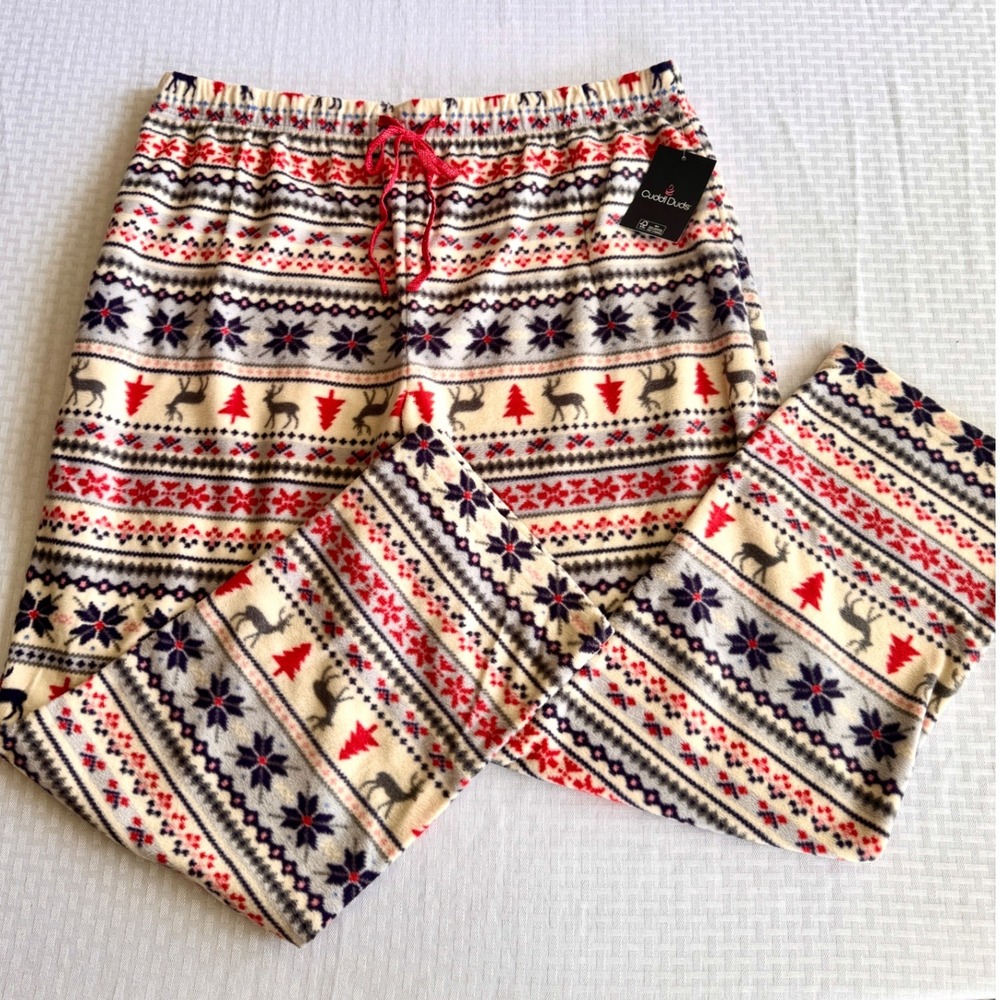 Cuddl Duds Christmas Fair Isle Reindeer Fleece Pajama Pants XXL NWT